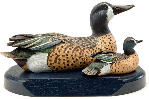 Blue-winged Teals with Pulled Up Heads on a Base