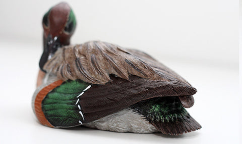 Duck sculpture - Tilted Head Green-winged Teal Drake - side 2