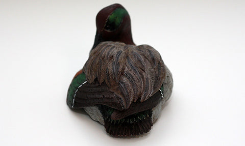 Duck sculpture - Tilted Head Green-winged Teal Drake - back
