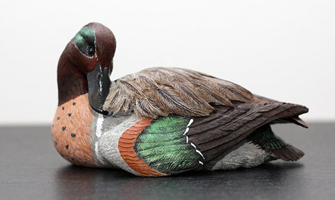 Duck sculpture - Tilted Head Green-winged Teal Drake - base